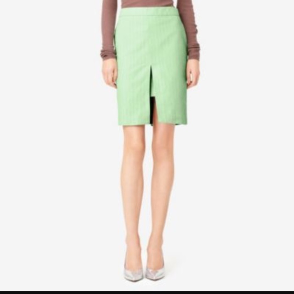 NWT linen blend Kate Spade Saturday Celadon Layover skirt 2 front slit